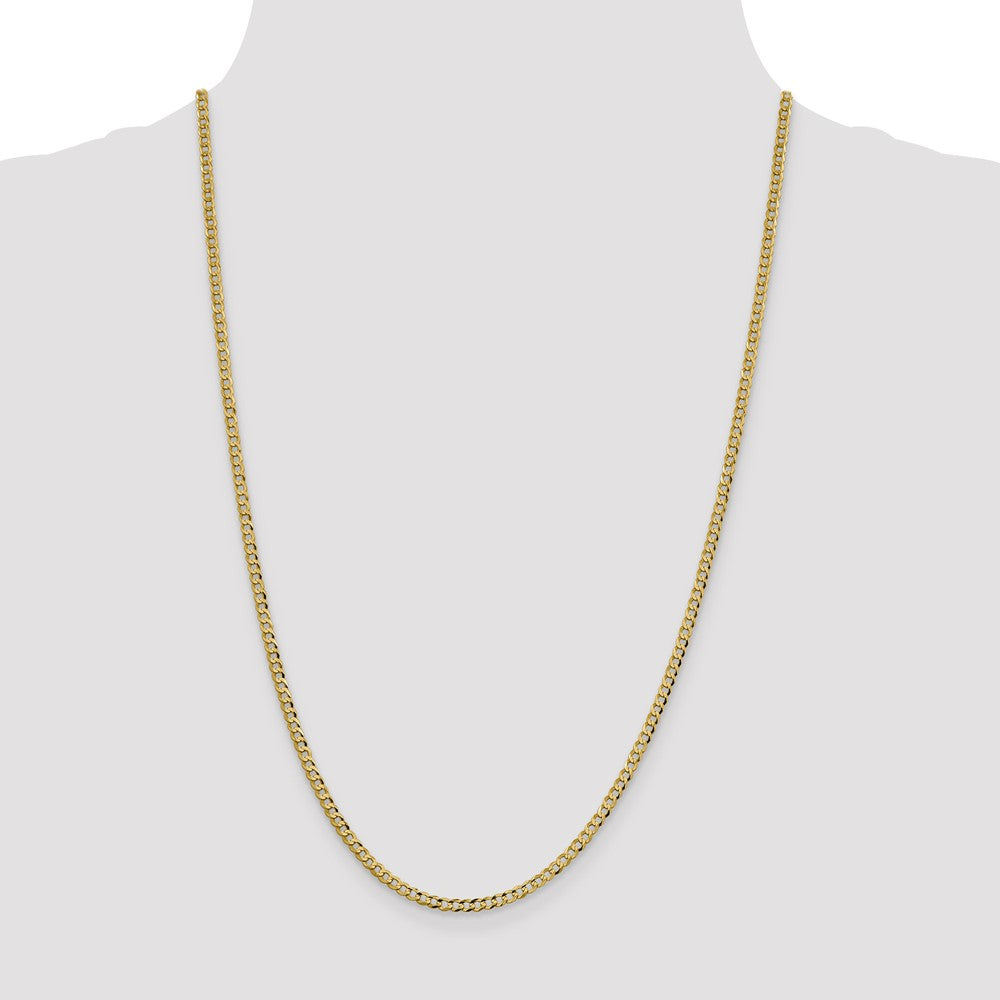 14K Yellow Gold 24 inch 3.1mm Lightweight Flat Cuban with Lobster Clasp Chain Necklace