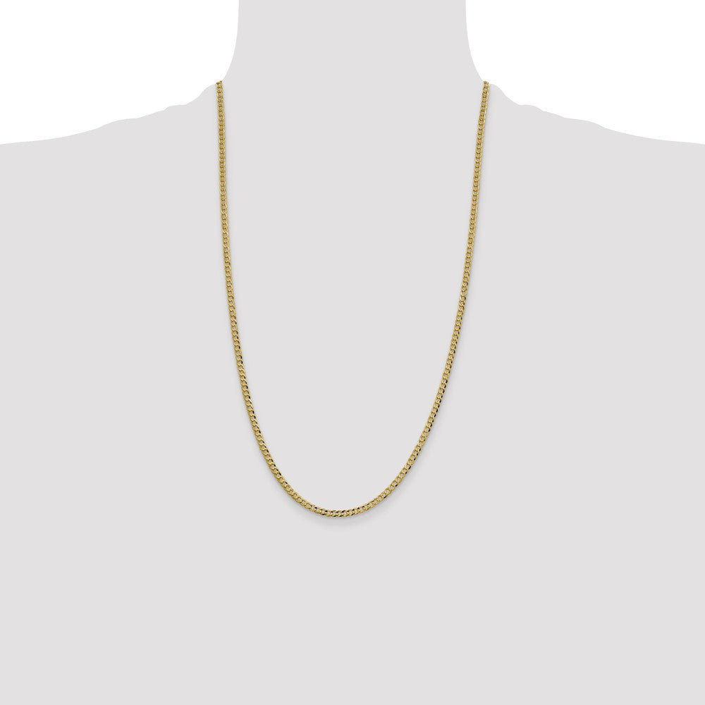 14K Yellow Gold 26 inch 3.1mm Lightweight Flat Cuban with Lobster Clasp Chain Necklace