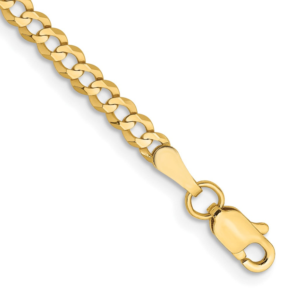 14K Yellow Gold 7 inch 3.1mm Lightweight Flat Cuban with Lobster Clasp Bracelet