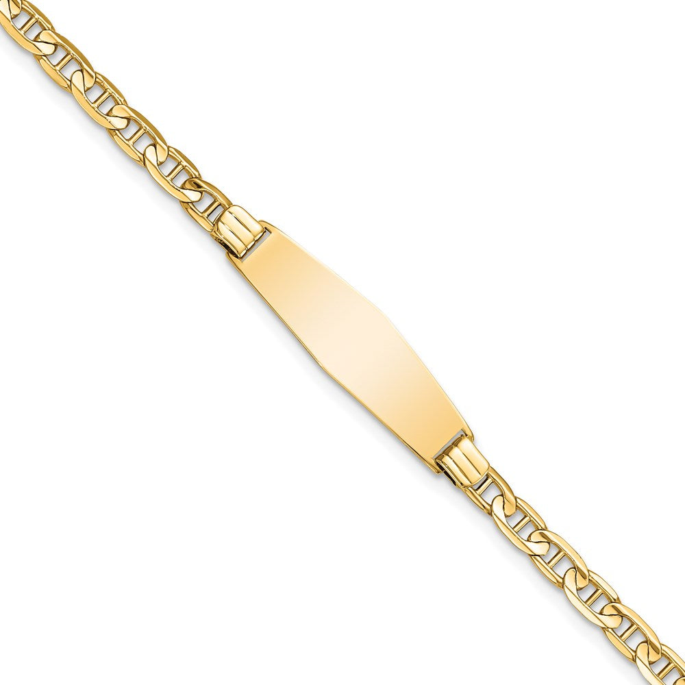 Solid 14K Yellow Gold Soft Diamond Shape Anchor Link ID Bracelet