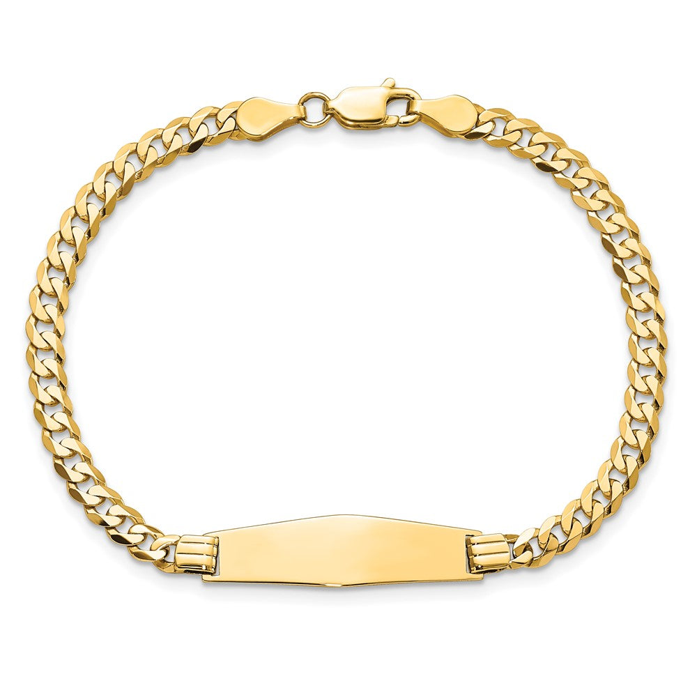 Solid 14K Yellow Gold Soft Diamond Shape Curb Link ID Bracelet