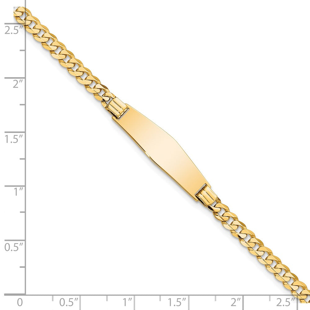 Solid 14K Yellow Gold Soft Diamond Shape Curb Link ID Bracelet