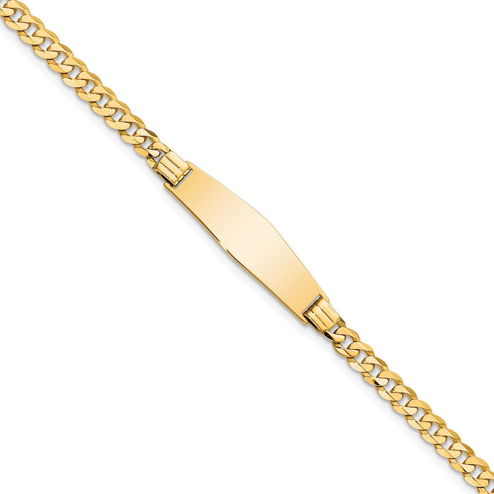 Solid 14K Yellow Gold Soft Diamond Shape Curb Link ID Bracelet