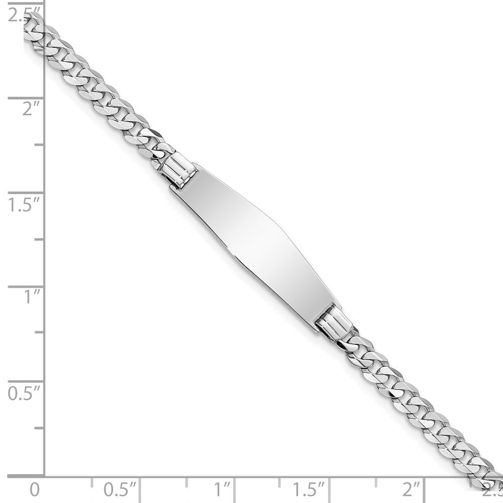 Solid 14K White Gold Soft Diamond Shape Flat Curb Link ID Bracelet