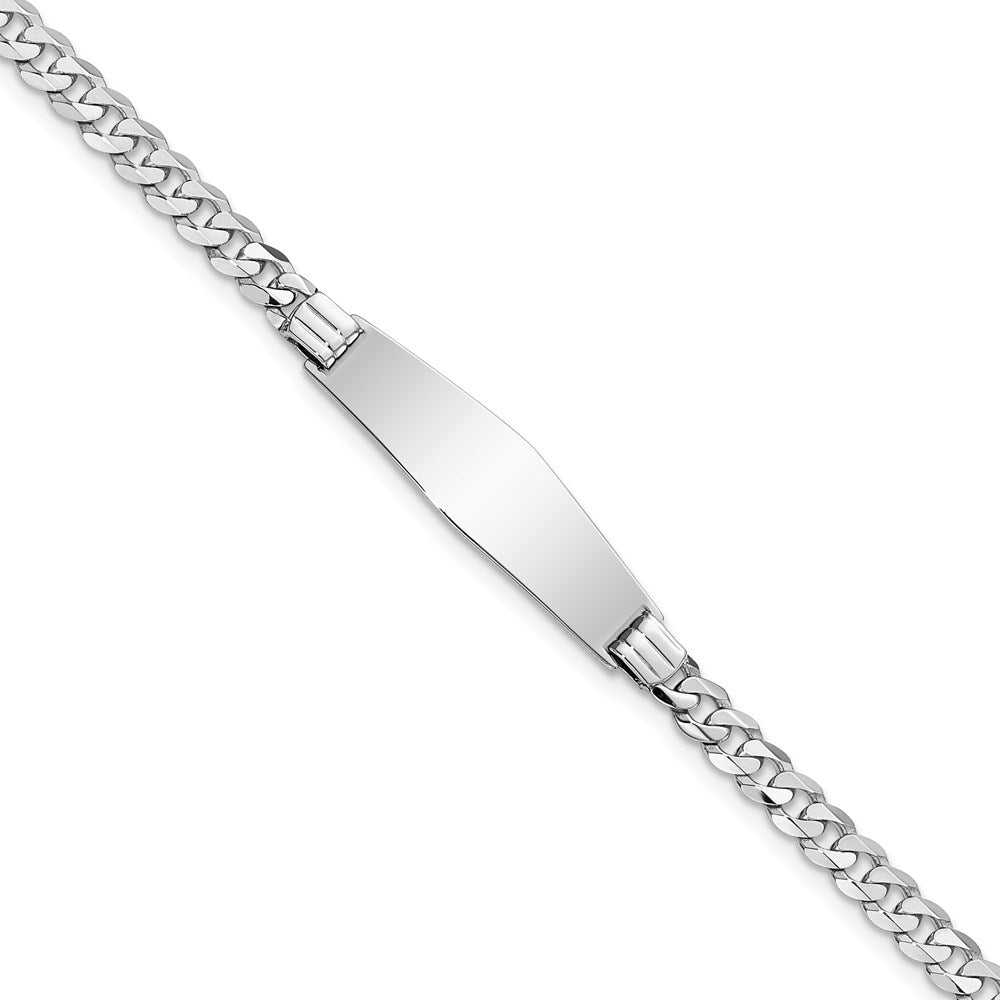 Solid 14K White Gold Soft Diamond Shape Flat Curb Link ID Bracelet