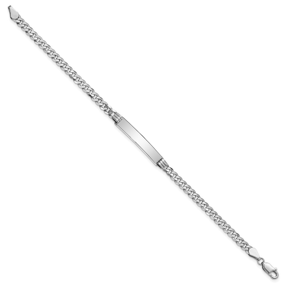 Solid 14K White Gold Flat Curb Link ID Bracelet