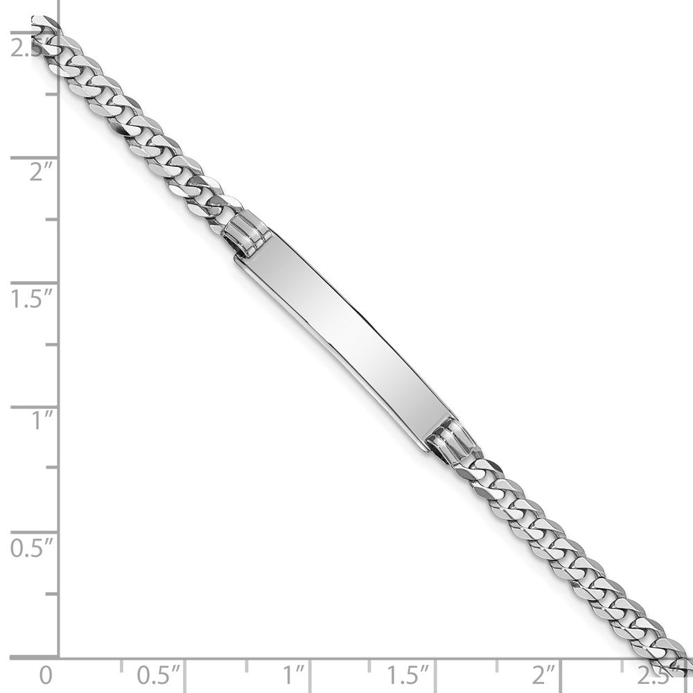 Solid 14K White Gold Flat Curb Link ID Bracelet