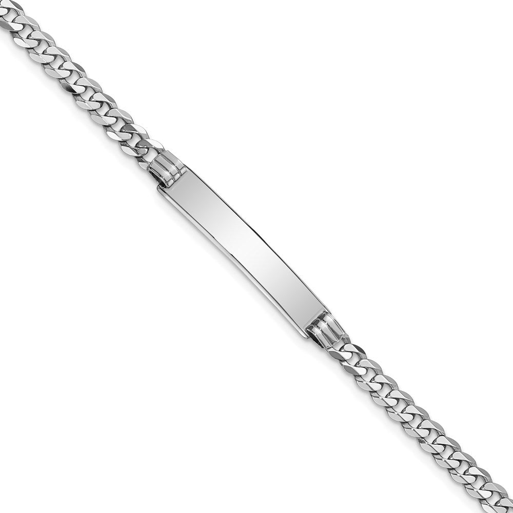 Solid 14K White Gold Flat Curb Link ID Bracelet