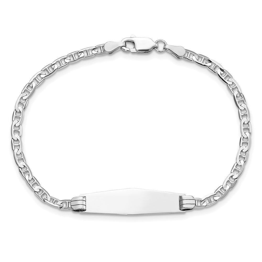 Solid 14K White Gold Soft Diamond Shape Anchor Link ID Bracelet