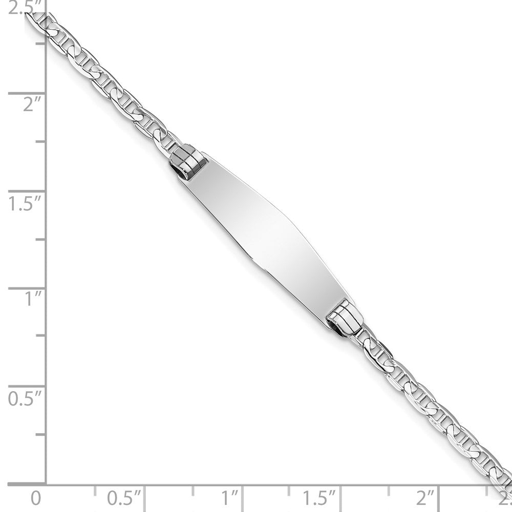 Solid 14K White Gold Soft Diamond Shape Anchor Link ID Bracelet