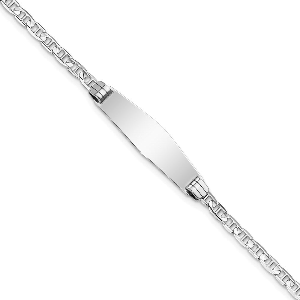 Solid 14K White Gold Soft Diamond Shape Anchor Link ID Bracelet