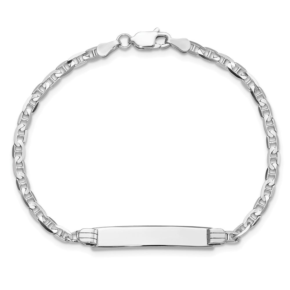 Solid 14K White Gold Anchor Link ID Bracelet