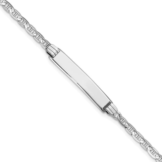 Solid 14K White Gold Anchor Link ID Bracelet