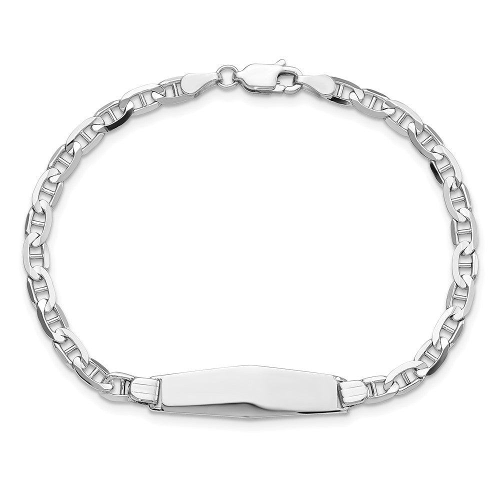 Solid 14K White Gold Soft Diamond Shape Anchor Link ID Bracelet