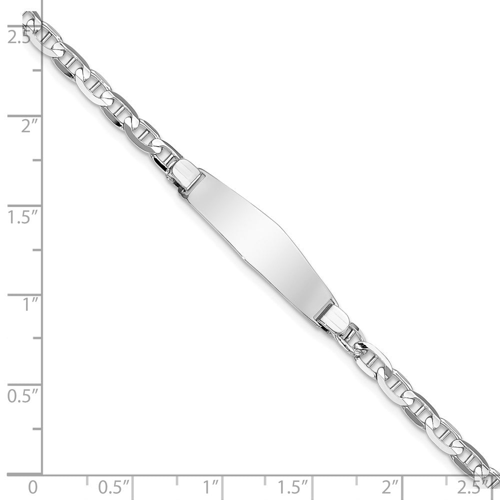 Solid 14K White Gold Soft Diamond Shape Anchor Link ID Bracelet