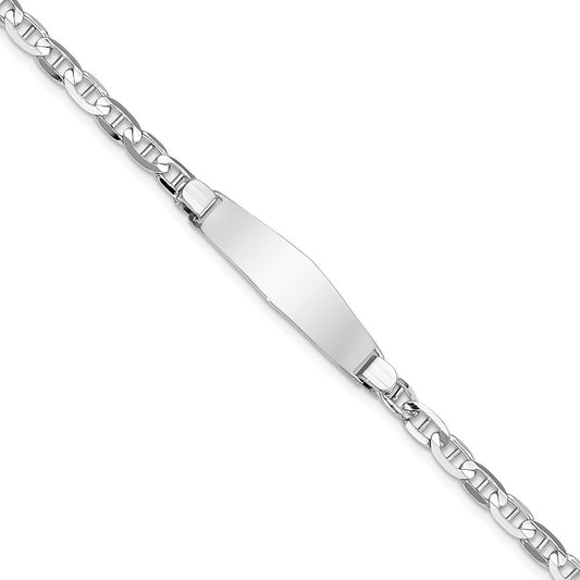 Solid 14K White Gold Soft Diamond Shape Anchor Link ID Bracelet