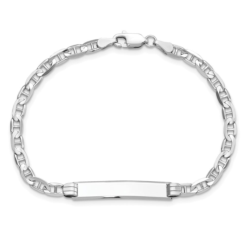 Solid 14K White Gold Anchor Link ID Bracelet