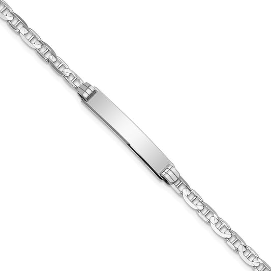 Solid 14K White Gold Anchor Link ID Bracelet