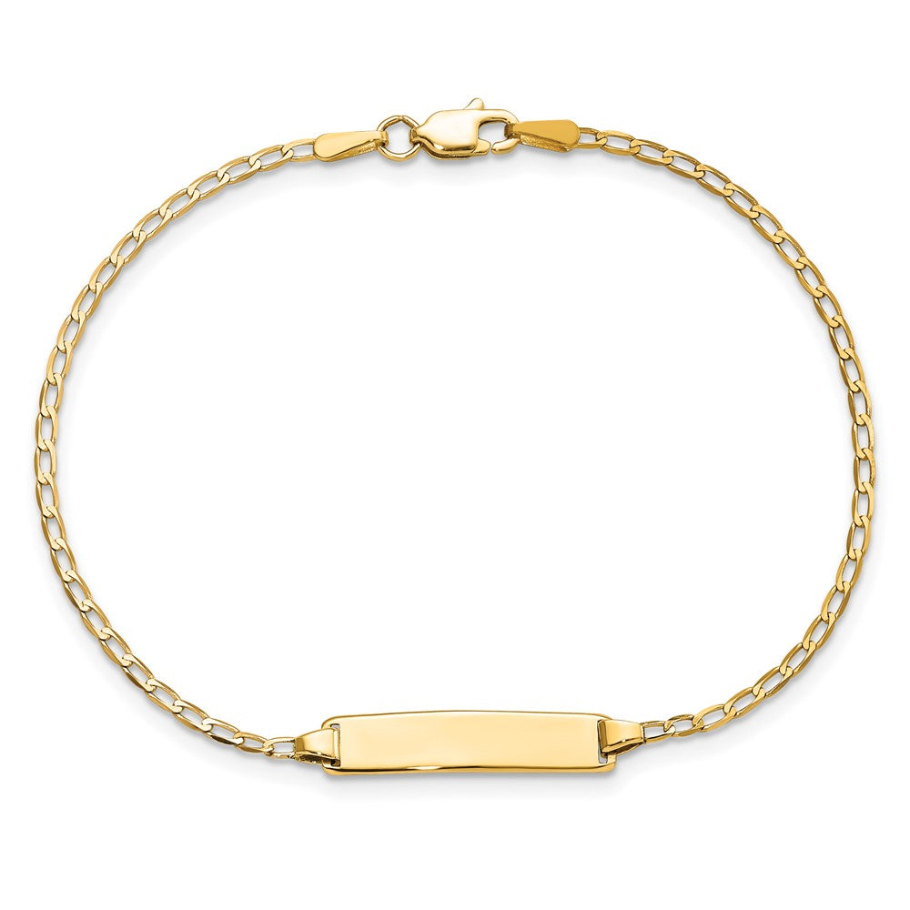 Solid 14K Yellow Gold Flat Curb Link ID Bracelet