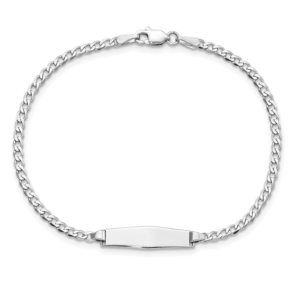 Solid 14K White Gold Soft Diamond Shape Flat Curb Link ID Bracelet