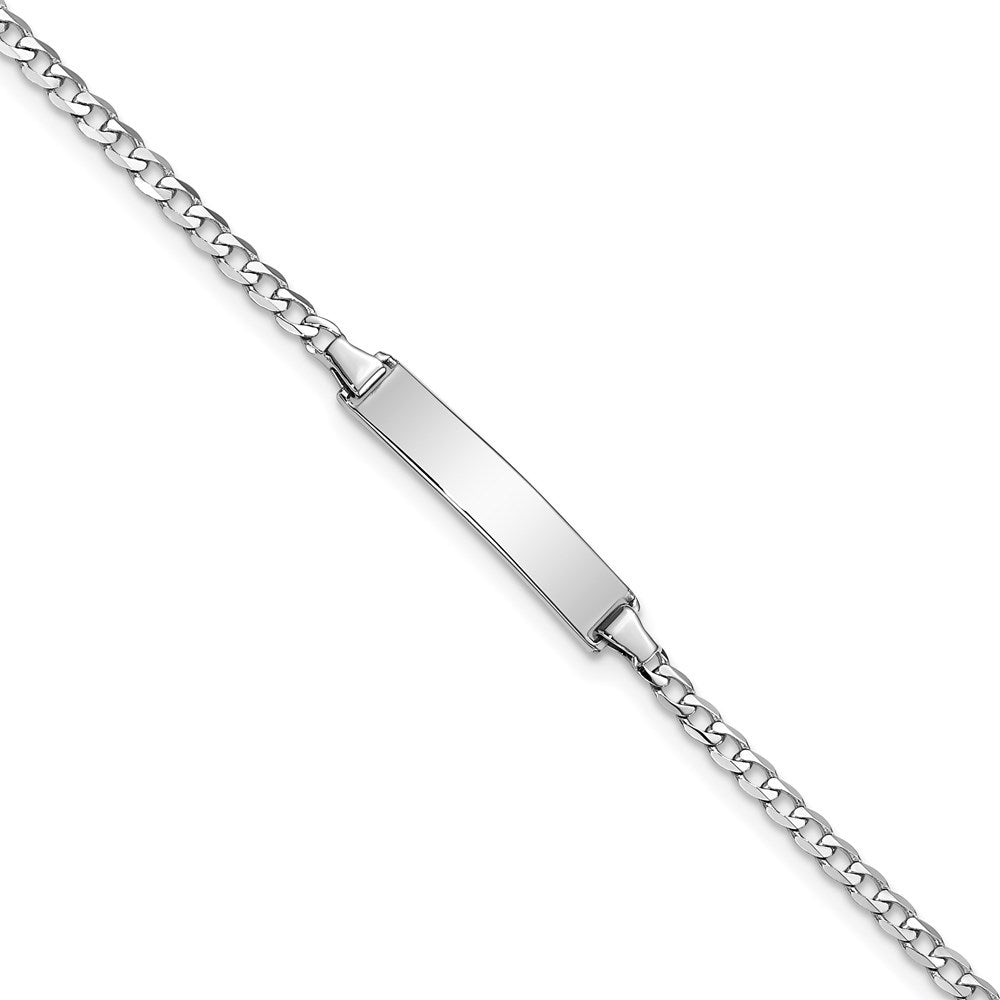 Solid 14K White Gold Flat Curb Link ID Bracelet