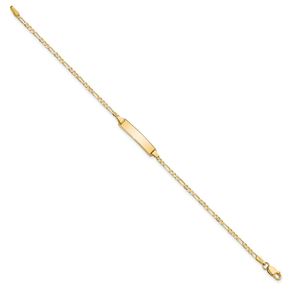 Solid 14K Yellow Gold Flat Figaro Link ID Bracelet