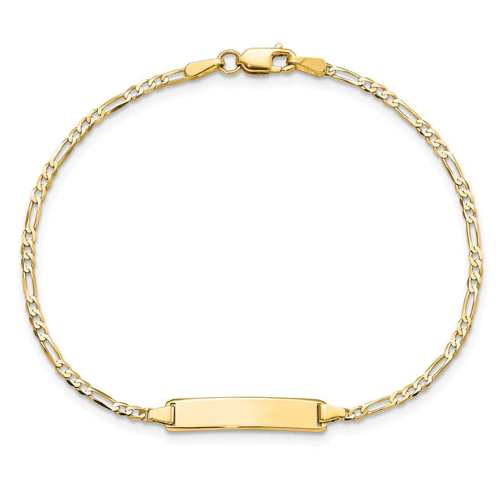 Solid 14K Yellow Gold Flat Figaro Link ID Bracelet