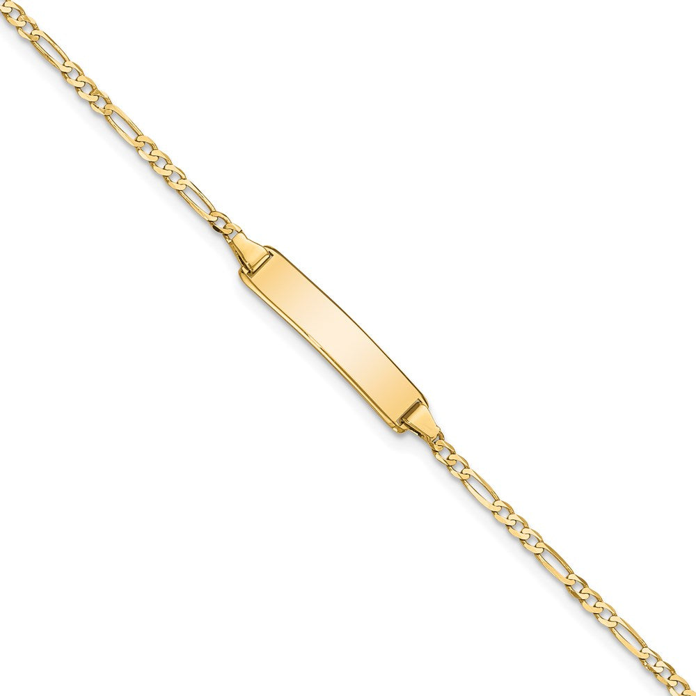 Solid 14K Yellow Gold Flat Figaro Link ID Bracelet