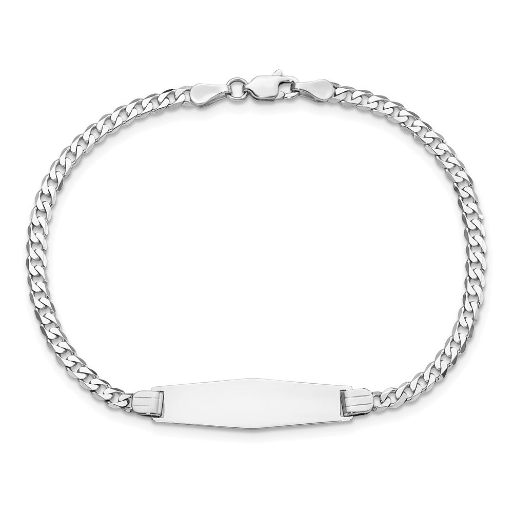 Solid 14K White Gold Flat Curb Link Soft Diamond Shape ID Bracelet