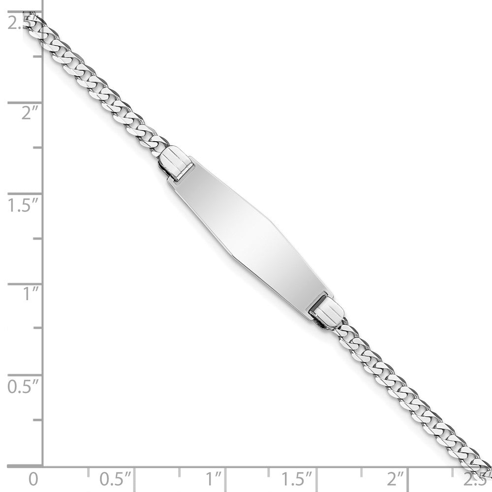 Solid 14K White Gold Flat Curb Link Soft Diamond Shape ID Bracelet