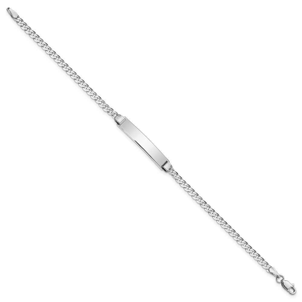 Solid 14K White Gold Flat Curb Link ID Bracelet