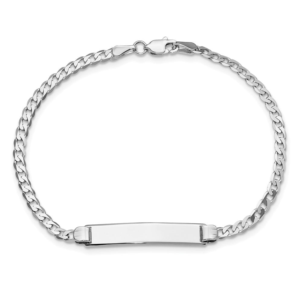 Solid 14K White Gold Flat Curb Link ID Bracelet