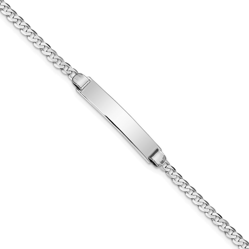 Solid 14K White Gold Flat Curb Link ID Bracelet