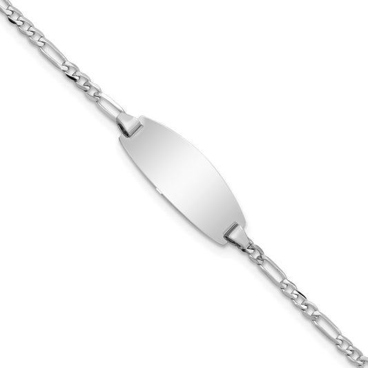 Solid 14K White Gold Oval Figaro ID Bracelet