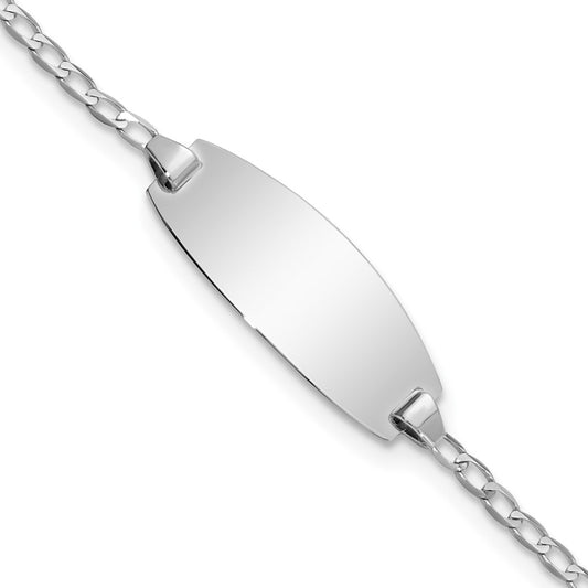 Solid 14K White Gold Oval Curb ID Bracelet