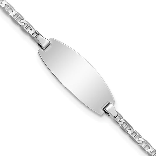 Solid 14K White Gold Oval Anchor ID Bracelet