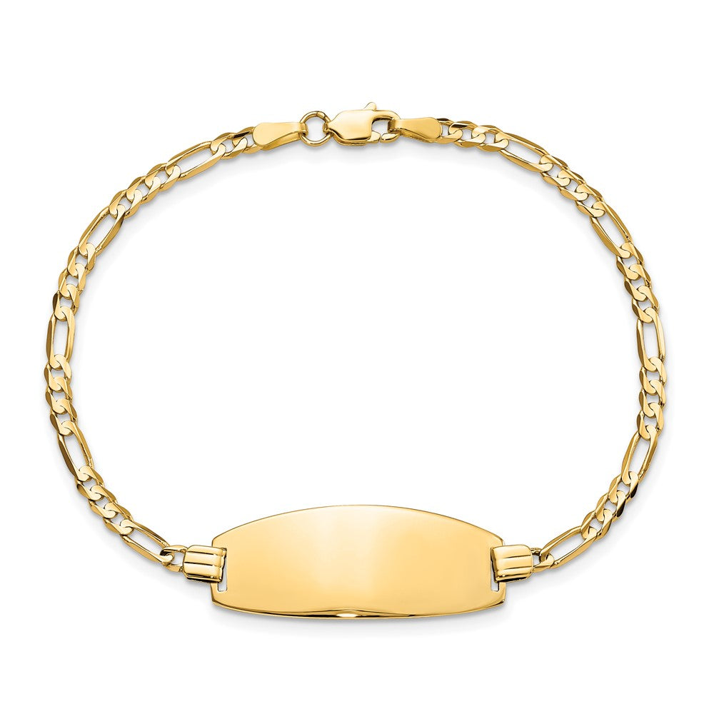 Solid 14K Yellow Gold Oval Figaro ID Bracelet