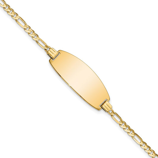 Solid 14K Yellow Gold Oval Figaro ID Bracelet