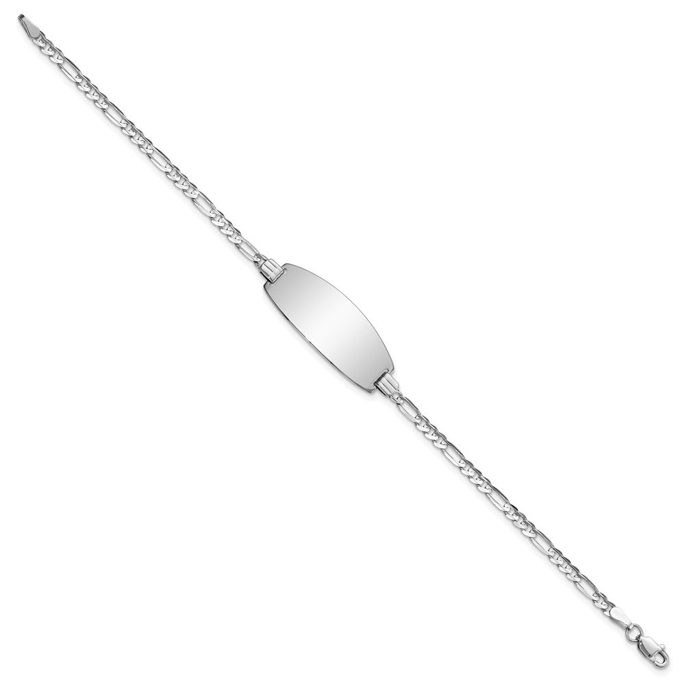 Solid 14K White Gold Oval Figaro ID Bracelet