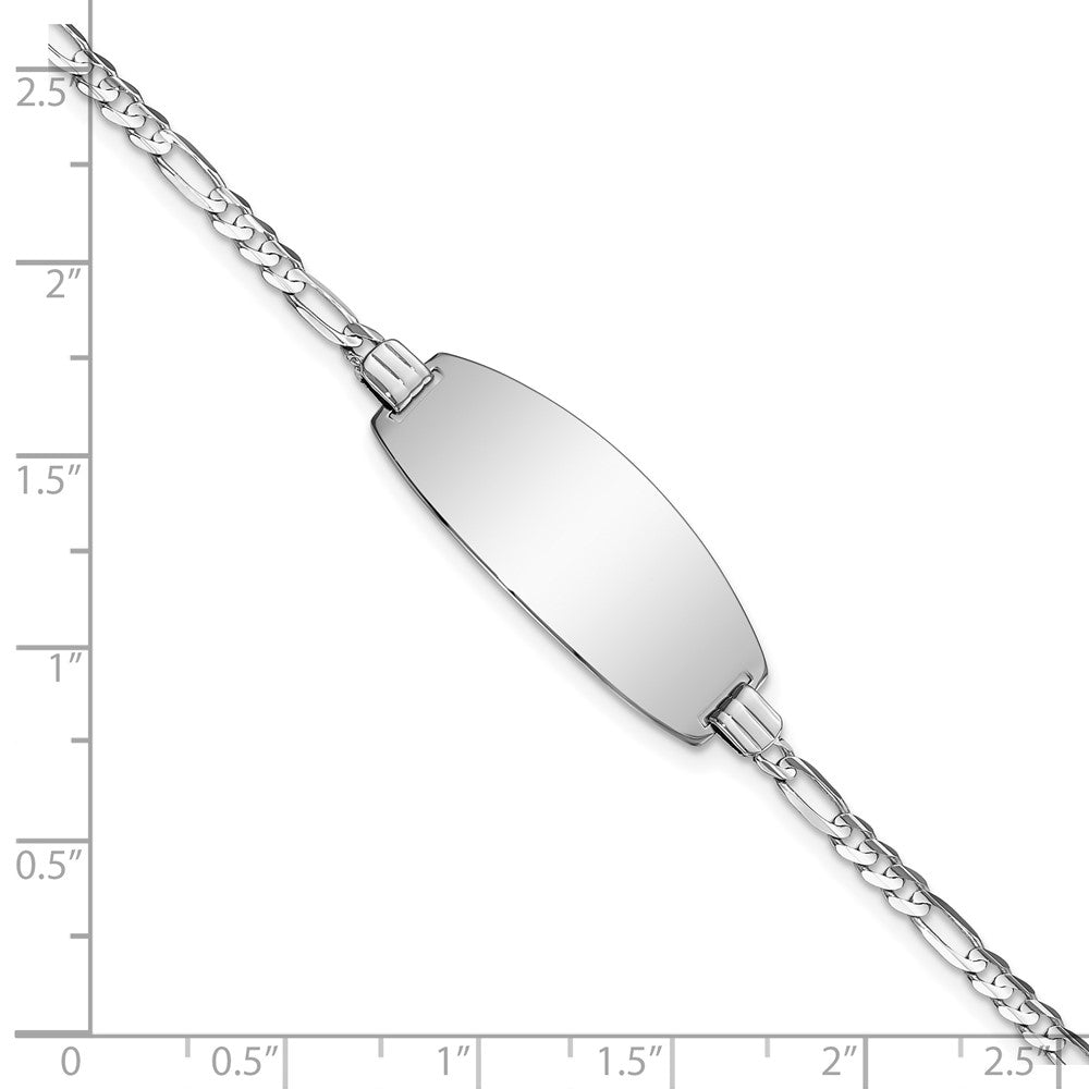 Solid 14K White Gold Oval Figaro ID Bracelet