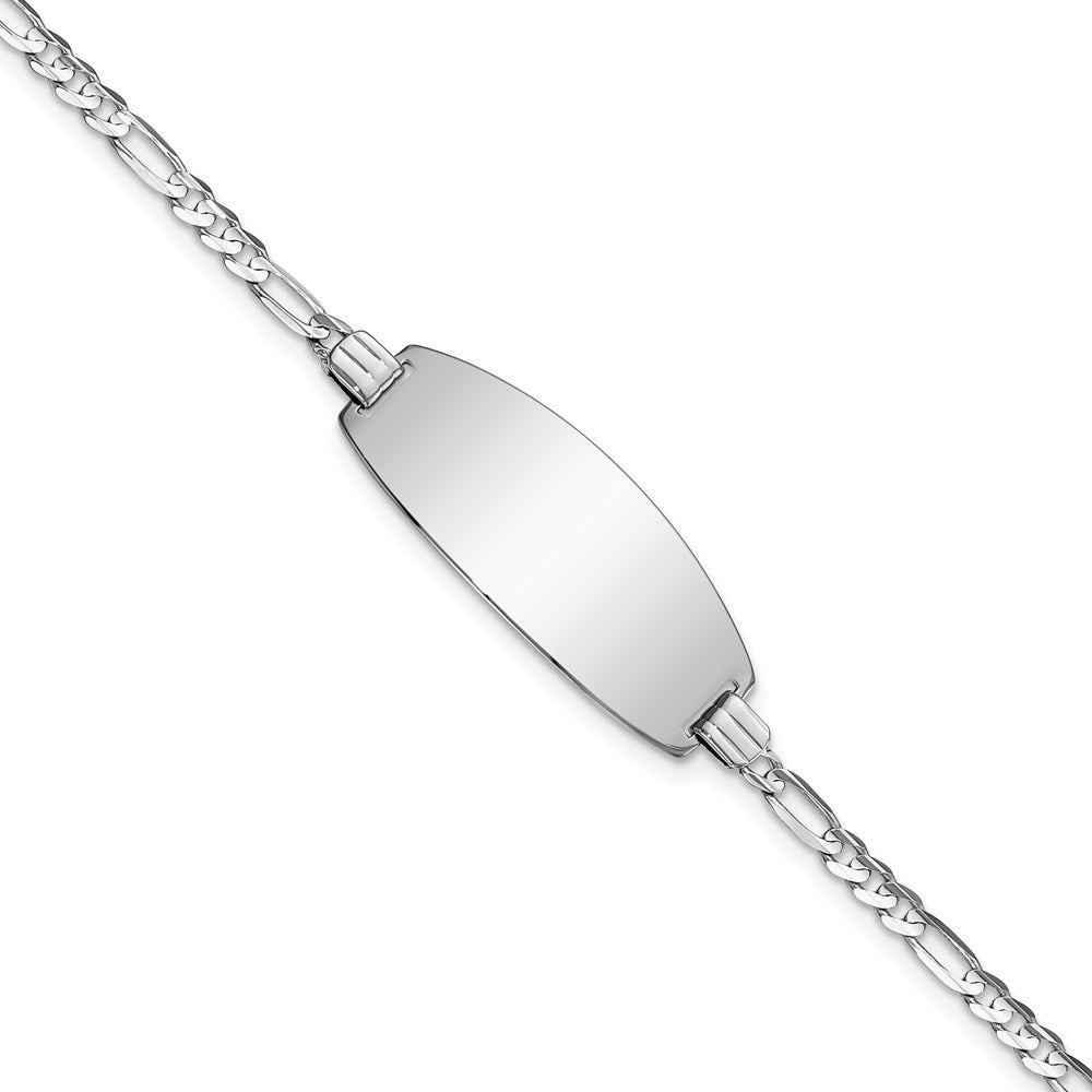 Solid 14K White Gold Oval Figaro ID Bracelet