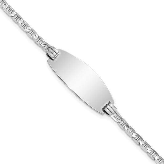 Solid 14K White Gold Oval Anchor ID Bracelet