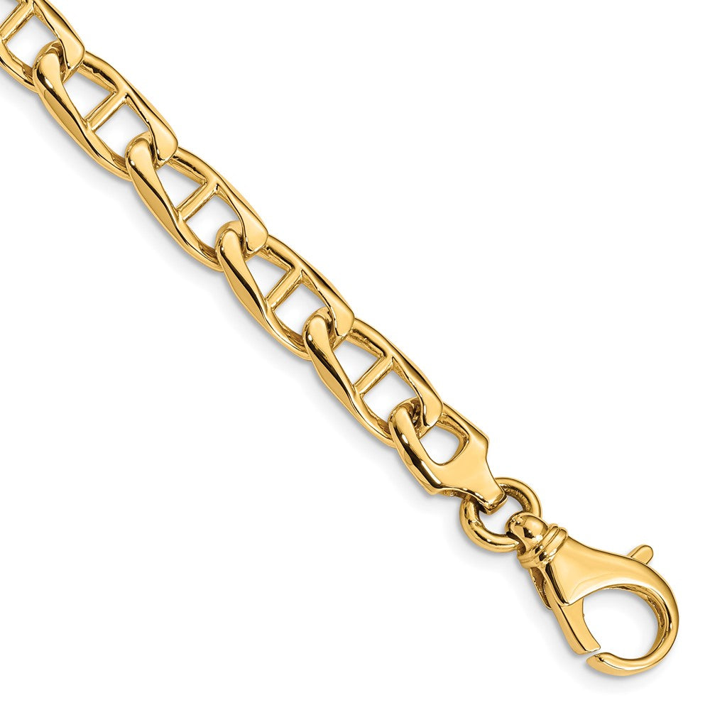 Solid 14K Yellow Gold 8 inch 6.9mm Hand Polished Fancy Anchor Link with Fancy Lobster Clasp Bracelet