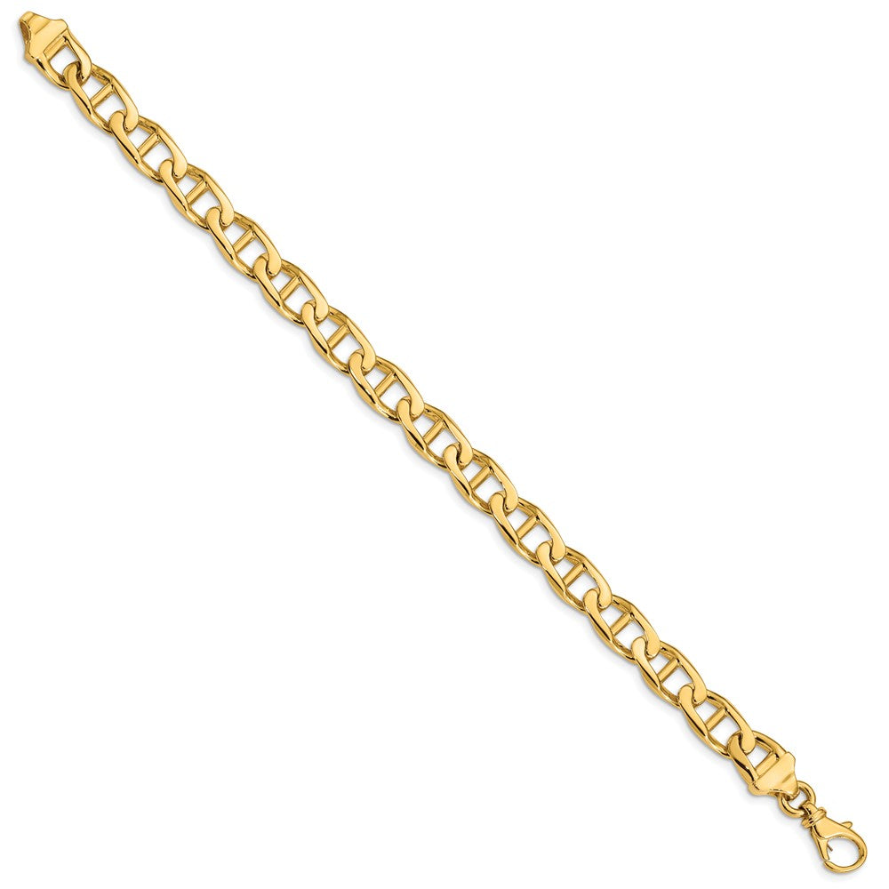 Solid 14K Yellow Gold 8 inch 9mm Hand Polished Fancy Anchor Link with Fancy Lobster Clasp Bracelet