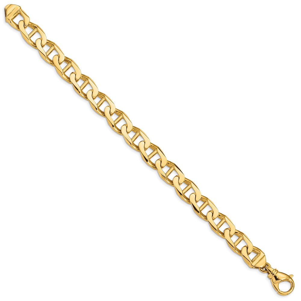 Solid 14K Yellow Gold 8 inch 10.3mm Hand Polished Fancy Anchor Link with Fancy Lobster Clasp Bracelet