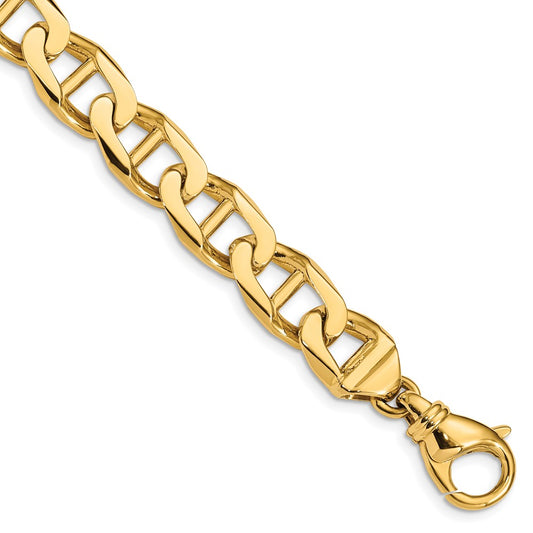 Solid 14K Yellow Gold 8 inch 10.3mm Hand Polished Fancy Anchor Link with Fancy Lobster Clasp Bracelet