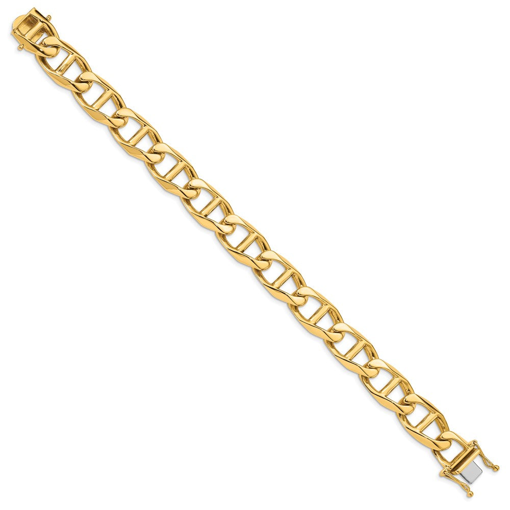 Solid 14K Yellow Gold 8 inch 12.5mm Hand Polished Fancy Anchor Link with Box Catch Clasp Bracelet