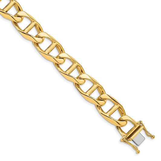 Solid 14K Yellow Gold 9 inch 12.5mm Hand Polished Fancy Anchor Link with Box Catch Clasp Bracelet