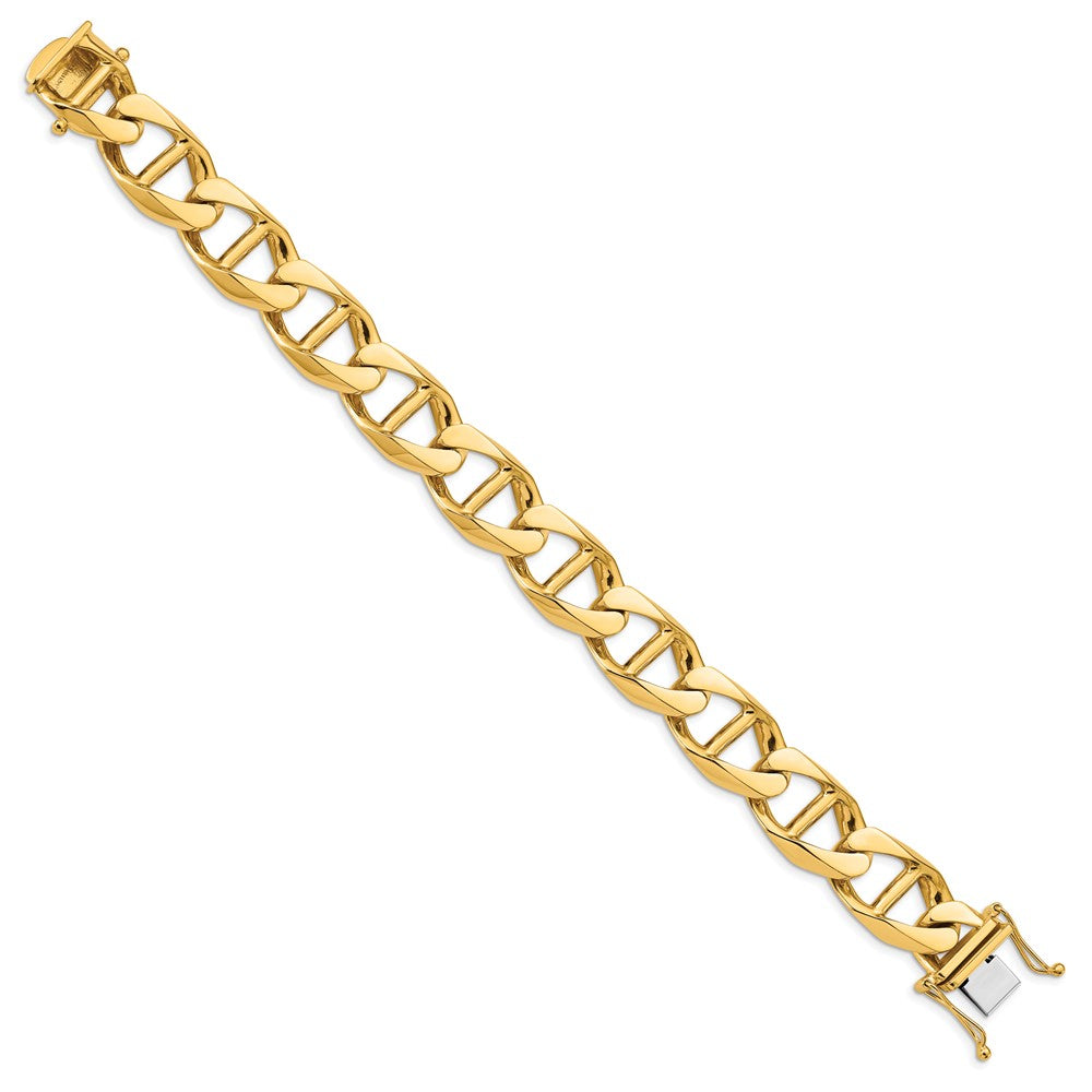 Solid 14K White Gold 8 inch 12.5mm Hand Polished Fancy Anchor Link with Box Catch Clasp Bracelet