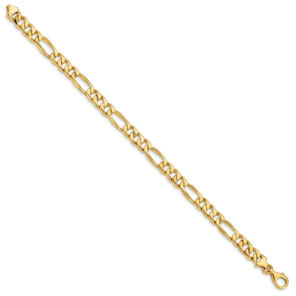 Solid 14K Yellow Gold 8 inch 7mm Hand Polished Figaro Link with Fancy Lobster Clasp Bracelet